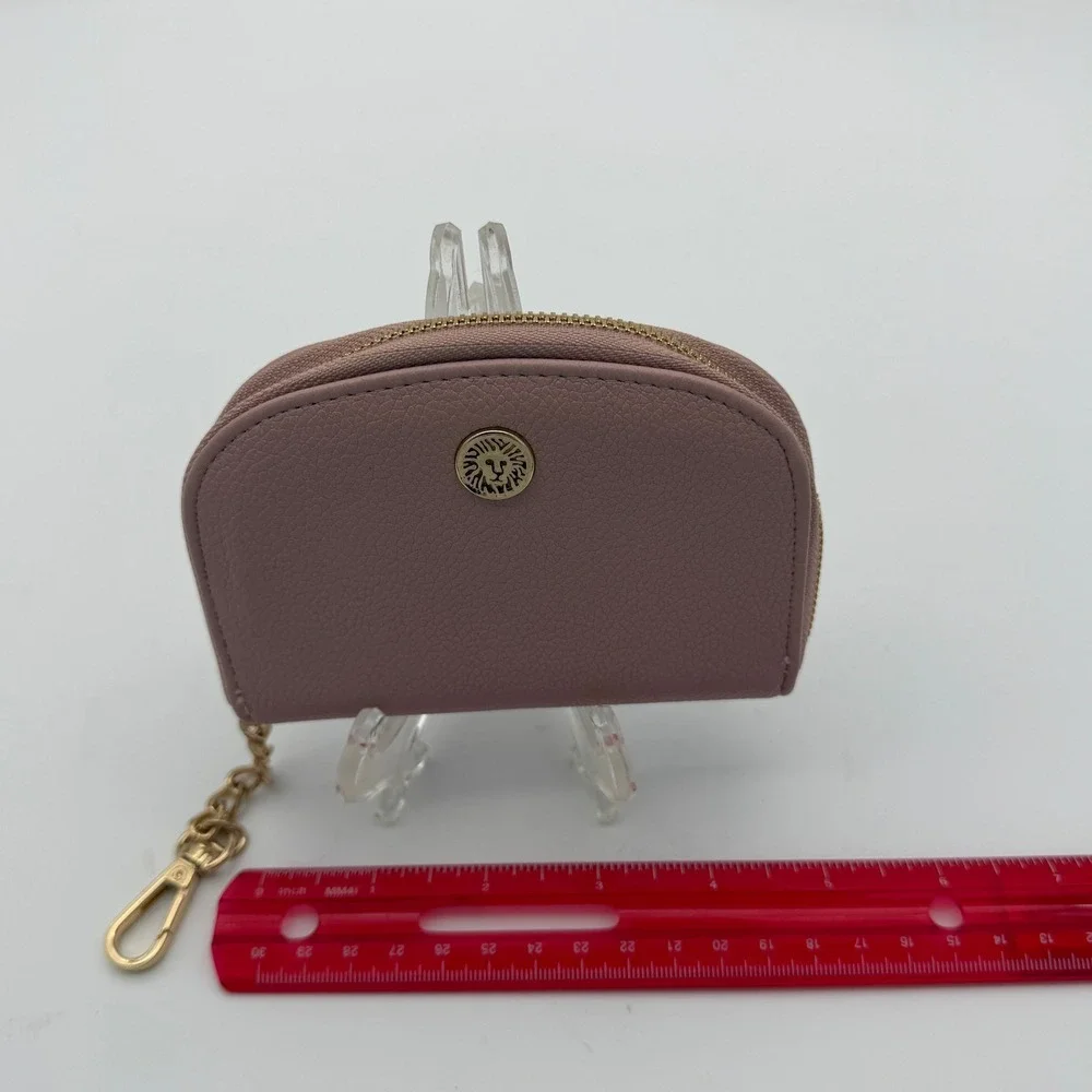 Anne Klein Dusty Rose Pebbled Zip Around Small Wallet Keychain Coin Purse Gold